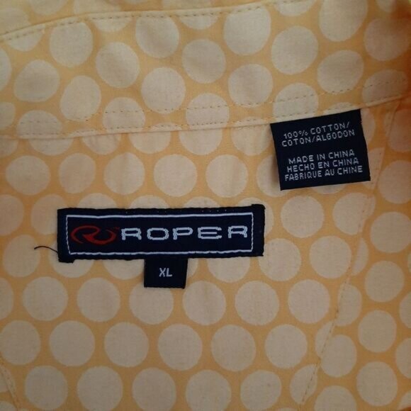 ROPER 100% Cotton Button Down Casual Shirt Yellow Dot Pattern Men's Sz XL Flawed - Picture 15 of 15